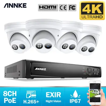 ANNKE 8CH 4K Ultra FHD POE Tinklą, Vaizdo Apsaugos Sistemos 8MP H. 265+ NVR Su 4X 8MP Neperpučiamas IP Kamerų Palaikymas 128G TF Kortelė