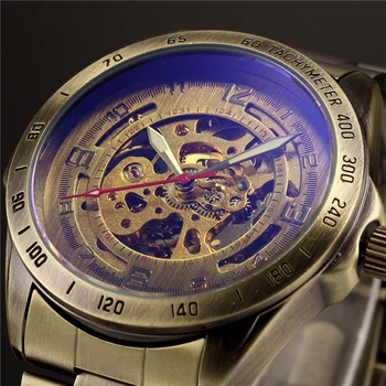 Antikvariniai Dizaino Skeletas Automatinis Mechaninis laikrodis Derliaus Žalvario, plieno, vyriški Laikrodis Skeleto Steampunk Laikrodis Vyrų Juoda Rinkimo