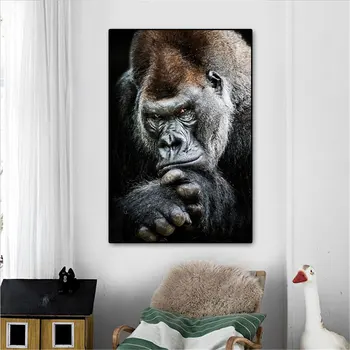 Ape Beždžionių Gyvūnų Plakatas Gorila Tapybos Drobės Juoda Balta Spausdinti Šiuolaikinės Plakatai ir Spausdina Sienos Nuotraukas Gyvenimo Kambario Dekoro
