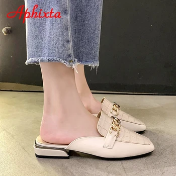 Aphixta 2021 Naujos Grandinės Mulų Moterų Skaidres Aikštėje Kojų Ponios Dryžuotas Batai Vasaros Mados Avalynė Plius Didelis Dydis 43 Šlepetės