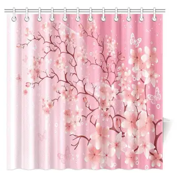 Aplysia Namų Dekoro Dušo Užuolaidos Cherry Blossom Pavasaris Sakura Japonijos Pink Gėlių Gėlių Vonios Kambario Dušo Užuolaidose