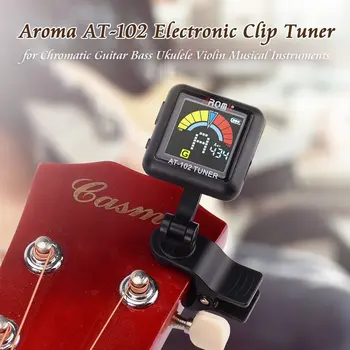 AROMA AT-102 Įkrovimo 360 Laipsnių Sukimosi Elektroninių Tuner Chromatines Gitara, Bosinė gitara, Smuikas Ukulėle, 4 Spalvų