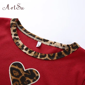 ArtSu Kratinys Leopard Trumpas Rankovės Draugais Marškinėlius Apkarpytos T-shirt Moterims 2019 M. Vasarą Seksualus Pasėlių Viršuje Harajuku Viršūnes ASTS20678