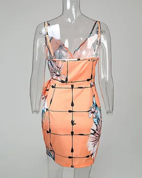 Atogrąžų Spausdinti V-Kaklo Wrap Casual Dress Moterų Berankovis Vasaros Atostogų Mini Suknelė