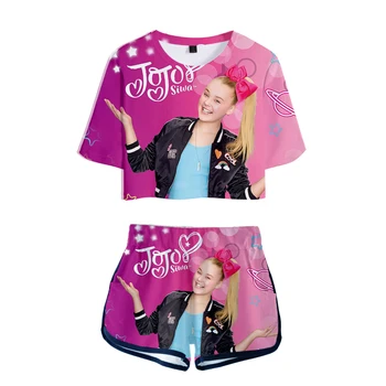 Atsitiktinis 3D JOJO SIWA Susiduria Bamba T-Marškinėliai +Šortai Populiarus Mergaitėms Dviejų dalių rinkiniai Naujas Vasaros Mergaitės 3D JOJO SIWA Dviejų dalių drabužiai