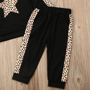 Atvykimo Vaikams Baby Girl Leopardas Spausdinti Drabužiai, sportiniai Kostiumai Megztiniai su Gobtuvu Pusėje Juostele Kelnes 2vnt Rudenį Mergina Drabužių Rinkiniai 0-5Y
