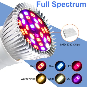 Augti Šviesos diodų (Led) Lemputę E26 Augalų Auginimo Lempos ES/JAV E27 Visą Spektrą Fito Lempa 220V Šiltnamio efektą sukeliančių Gėlių Patalpų Želdinimo Šviesos 110V
