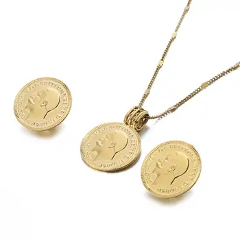 Aukso Spalvos Monetos Pakabukas Karoliai, Auskarai Prancūzija Lecoqgaulois Senoji Prancūzų Mados Monetos Žavesio Juvelyrikos Rinkiniai