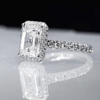 Aukštos kokybės Autentiškas 925 Sterlingas Sidabro Smaragdas iškirpti 4ct Diamond Vestuvės Vestuvinis Kokteilis Moterų Žiedai Prekės Fine Jewelry
