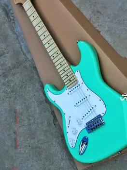 Aukštos kokybės FDST-1051 kairėje, šviesiai žalios spalvos kieto kūno balta pickguard klevas fretboard elektrinė gitara, Nemokamas pristatymas