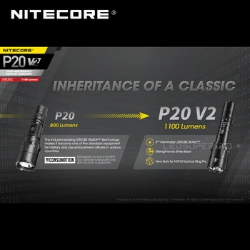 Aukštos kokybės NITECORE P20 V2 CREE XP-L2 V6 LED 1100 Liumenų 2-os Kartos STROBE PASIRUOŠĘ™ Taktinis Žibintuvėlis