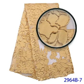Aukštos Kokybės Žakardo Brokatas Medžiaga Karšto Pardavimo Naujo Dizaino Afrikos Nėrinių Audinio Aukso Aplikacijos Šalis Suknelė AMY2964B-1