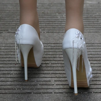 Aukštos obcasie batų moterų pokylių batai moterų vestuvių batai šalis, batai moterims, vandens deimantų, perlų aukštakulniai batai