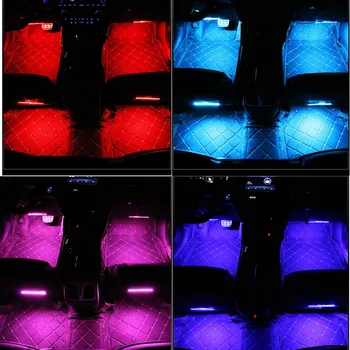 Automobilių RGB LED Muzika Balso Garso Valdymo Automobilio Salono Dekoratyvinis Atmosfera Auto RGB Kelias Aukšte Šviesos Ruože Nuotolinio Valdymo 12V