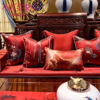 Avigers Kinų Stiliaus Ryškiai Raudonos spalvos Pagalvėlių Apvalkalus, Minkštas Siuvinėjimo Lotoso Gėlių Lapų Pagalvių užvalkalai Namų dekoro už Sofos Automobilį