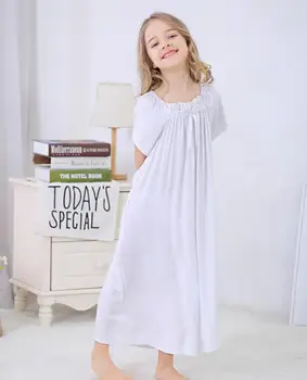 Baby Girl Trumpas rankovėmis Medvilnės, Baltos spalvos Pižamą Laisvi Vaikai Nightdress O-Kaklo Royal Princess Pižamos Vaikams Sleepshirts Y318
