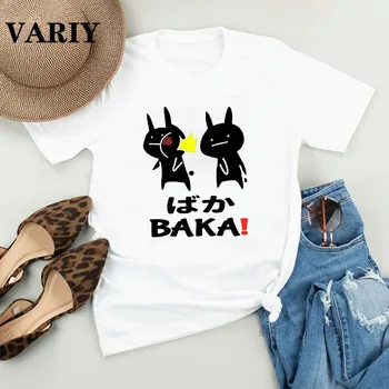 Baka Triušis Slap Moterų Grafinis marškinėliai Vasaros Harajuku Marškinėliai Moterims Mados japonijos T-shirt Estetinės Anime Marškinėlius Moteris