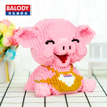 Balody Gyvūnų Rožinė Šypsena Kiaulių Piggy Sėdėti Blokai 3D Modelį 