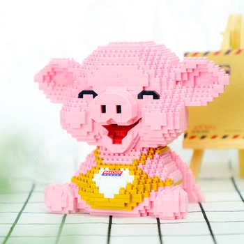 Balody Gyvūnų Rožinė Šypsena Kiaulių Piggy Sėdėti Blokai 3D Modelį 