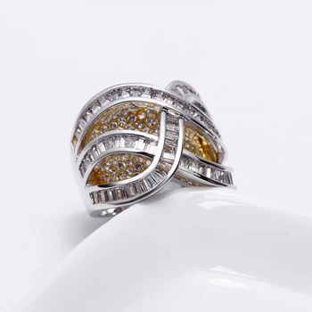 Balta ir Aukso spalvos žiedų nutiesti bright crystal cirkonis kryžminių Linijų projektavimo bijuteria feminina anelli Madinga papuošalai didelis moterų žiedas