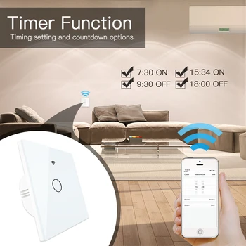 Balta WiFi Smart Touch Wall Šviesos Jungiklio, Smart Gyvenimo Tuya APP Belaidžio Nuotolinio Valdymo Dirbti su Alexa Echo 