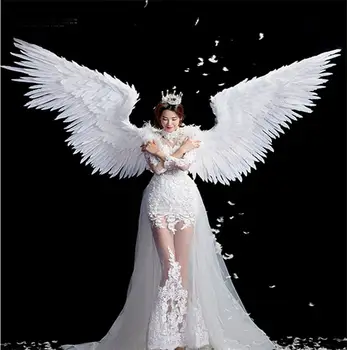 Baltas Angelas Plunksnų sparnus helovinas kostiumas fotografijos modelis t-etapas rodo, vestuvių sparno kostiumas prop šalies costplay apdaila