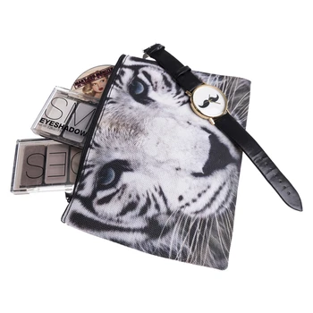 Baltasis tigras, 3D Spausdinimas Pieštuku krepšiai kosmetikos maišą Mados cosmetiquera makiažas maišelį trousse de maquillage neceser organizatorius