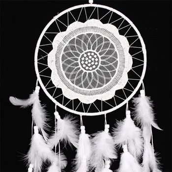 Baltos Spalvos Nėrinių Gėlių Dreamcatcher Vėjo Varpeliais, Indijos Stiliaus Plunksnų Pakabukas Dream Catcher Kūrybos Automobilių Kabinti Dekoracija Namuose