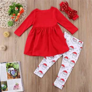 Bamblys Vaikams Baby Girl Drabužiai Nustatyti 2018 M. Rudenį ilgomis Rankovėmis Raudona, T-marškinėliai, Kelnės Santa Lankas Lankelis 3PCS Kalėdų Kalėdų Mergaičių Apranga