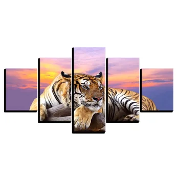 Be Rėmelio Namų Puošybai Sienos Meno Plakatas Šiuolaikinės 5 Skydelis Gyvūnų Tigras Kambarį Drobės HD Spausdinti Nuotraukas Modulinės Tapyba