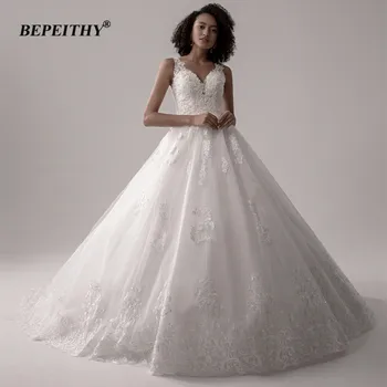 BEPEITHY Elegantiškas Chalatas De Mariee Vestuvių Suknelės 2020 V Kaklo, Rankovių Moterims Nuotakos Suknelė Suknia Slubna Princesė Vestuvių Suknelė