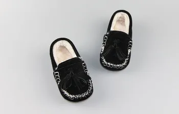 Berniukai ir mergaitė batai storu medvilnės batai,slydimo kašmyro odos batus kutai laisvalaikio bateliai 1 - 3 metų amžiaus kūdikiui pupelių Mokasinai A36A