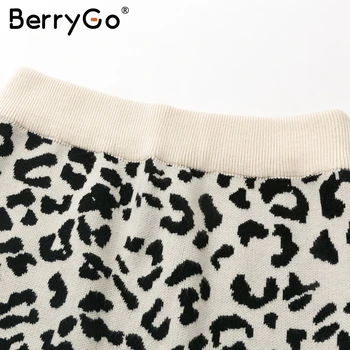 BerryGo Seksualus leopardas spausdinti megztas sijonas moterims Rudenį elastinga aukštos juosmens midi megztinis, sijonas Elegantiškas pusės split lady šalies sijonas
