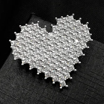 Blizga Visiškai Aišku, Tinny Square CZ Stone Šakės Nustatymas Širdies Formos Sagės Emblema Meilės Pin Valentino Dienos Dovana Tiktų Papuošalai