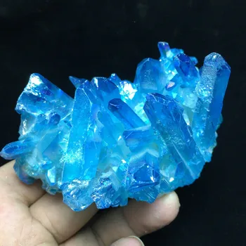 Blue halo kvarco kristalo vug titano bismuto silicio klasterius vaivorykštė