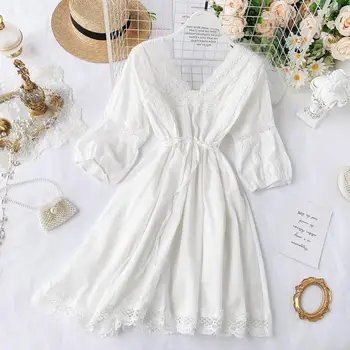 Bohemijos Balta Nėrinių Suknelė Moterims Boho Korėjos Vasaros Suknelė Giliai V Kaklo Šalis Suknelės Elegantiškas Mori Mergina 2020 Mini Drabužius Vestidos