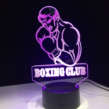 Boksas Man 3D Vaizdo Modeliavimo LED Nakties Šviesos Bokso Klubas Entuziastas Palieskite Mygtuką, USB Stalo Lempa Namų Dekoro Miega Šviesos
