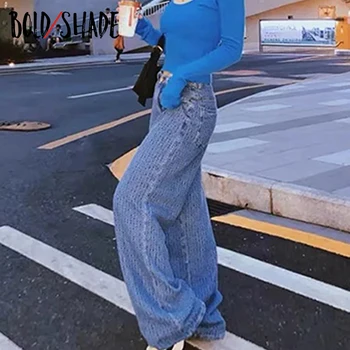 Bold Atspalvį Čiuožėjas Mergina Stilius Demin Džinsai Indie Estetinės Aukštos Juosmens, Tiesios Kelnės Retro Streetwear Moterys Draugu Baggy Kelnės