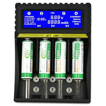 BTY-V407 Baterijų Kroviklis Li-ion Gyvenimo Ni-MH Ni-CD Smart Greitas Įkroviklis 18650 26650 6F22 9V AA AAA 16340 14500 Baterijos Kroviklis