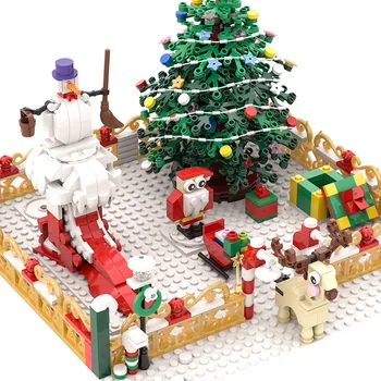 Buildmoc Kūrėjas Draugai Pramogų Kalėdų Žiemos Kaimas Miesto Traukinio Apdaila, Statyba Blokai Santa Claus Plytų Žaislai, Dovanos