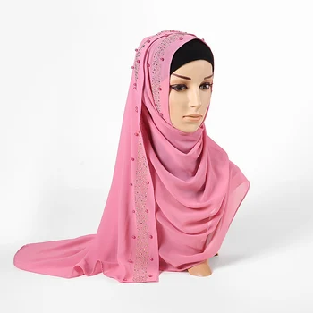 Burbulas šifono hijab šalikas diamond blizgučiai skaros karoliukai musulmonų hijabs šalikai skarelė perlai apsiaustas lankelis šalikai 10vnt/daug