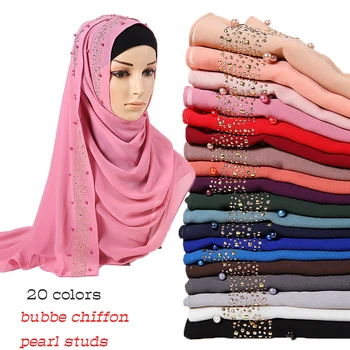 Burbulas šifono hijab šalikas diamond blizgučiai skaros karoliukai musulmonų hijabs šalikai skarelė perlai apsiaustas lankelis šalikai 10vnt/daug