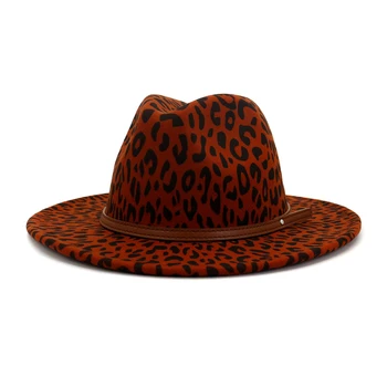 BUTTERMERE Leopard Vilnos Džiazo Fedora Skrybėlės Atsitiktinis Moterų Odinis Diržas fetrinė Skrybėlė Ponios Panama Trilby Moteriška Šalis Bžūp Sombrero