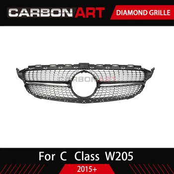 C klasės W205 Diamond grotelių už Mercedez ABS juoda be/su kamera skylę C63 atrodo, C-Klasės C180 C200 C250 C300 350 400