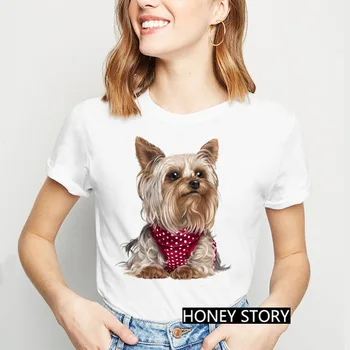 Camiseta con estampado de Jorkšyro Terjeras para mujer, remera de tacón alto con estampado de perro y Jorkšyro Terjeras, playera