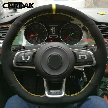 CARDAK geltonu Žymeklis Black Suede Automobilio Vairo Dangtelis Volkswagen Golf 7 GTI Golf R MK7 VW Polo GTI Scirocco 2016
