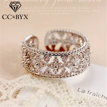 CC Sidabro Žiedai Moterims Moteriški Tuščiaviduriai Dobilų Atidaryti Nuotakos Princesė Vestuvių Papuošalai Vestuvinis Žiedas Parure Bijoux Femme CC773