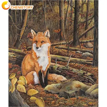 CHENISTORY Įrėminti Tapybos Numeriai 40x50cm Fox Gyvūnų Nuotraukos Pagal Skaičius, Akriliniai Dažai Spalvų Piešimo Ant Sienų Dekoras Drobė Menas
