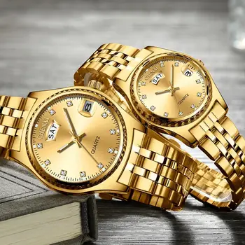 CHENXI 2vnt/Komplektas Mėgėjams Laikrodžiai Vyrams Auksinis Kvarcas Žiūrėti Moterų Suknelė Laikrodį Top Brand Prabangos Laisvalaikio mėgėjams Žiūrėti