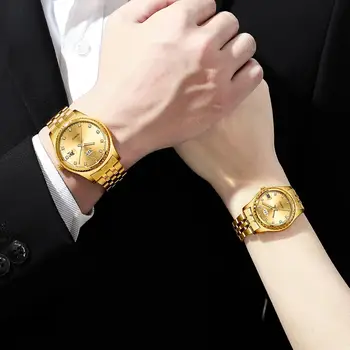 CHENXI 2vnt/Komplektas Mėgėjams Laikrodžiai Vyrams Auksinis Kvarcas Žiūrėti Moterų Suknelė Laikrodį Top Brand Prabangos Laisvalaikio mėgėjams Žiūrėti